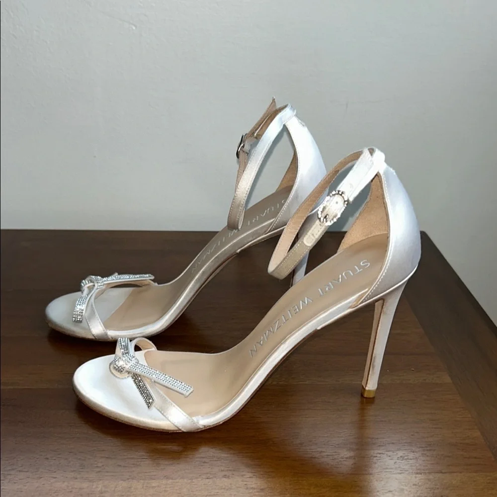 Stuart Weitzman Satin Bow Crystal Heels โ Elegant Bridal/Evening Sandals sz 8 - Picture 4 of 12